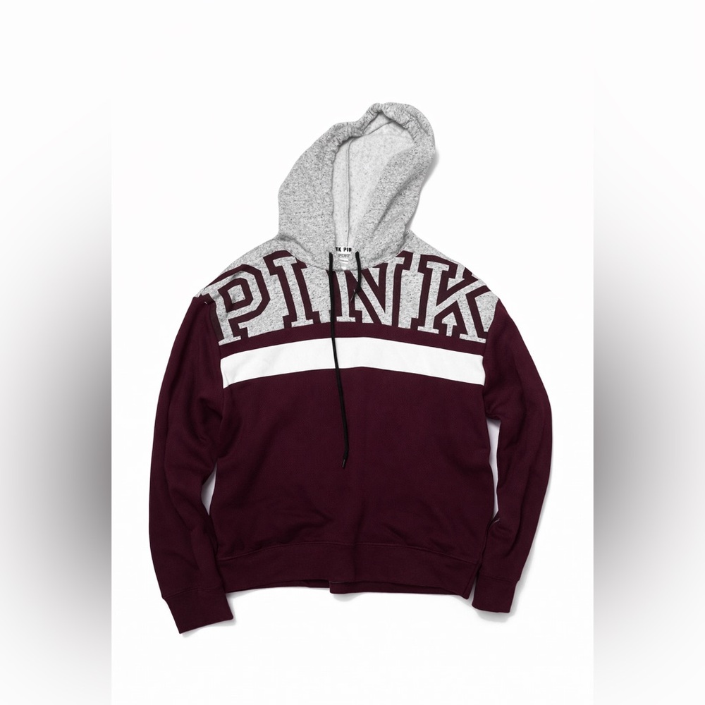Victoria's Secret Pink‎ Pullover Sweatshirt High Neck Maroon Gray sz Large Font
